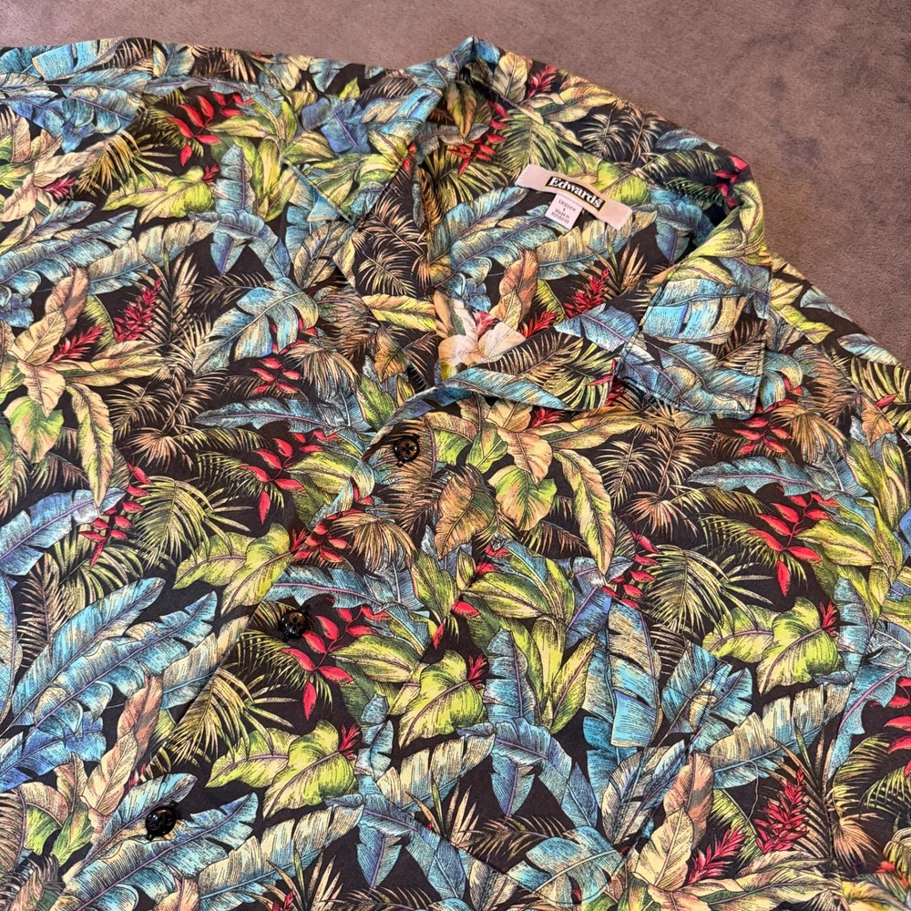 Edwards 1032-010 Camp Shirt Mens Large Multicolor Tropical‎ Leaf Cotton Blend